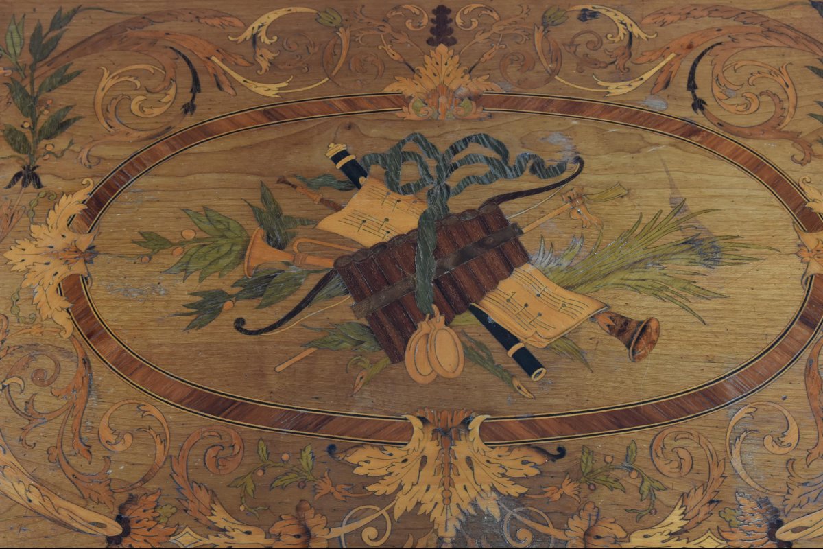 Table à jeu à système Napoléon III marquetée XIXème-photo-3