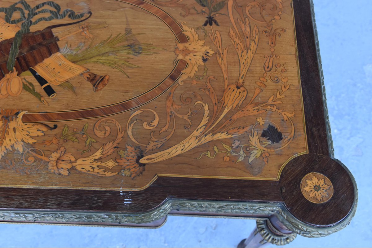 Table à jeu à système Napoléon III marquetée XIXème-photo-4