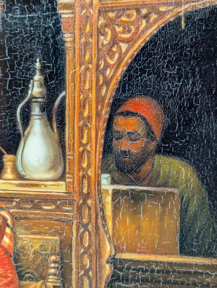 Huile sur panneau orientaliste joueurs d'échecs-photo-3