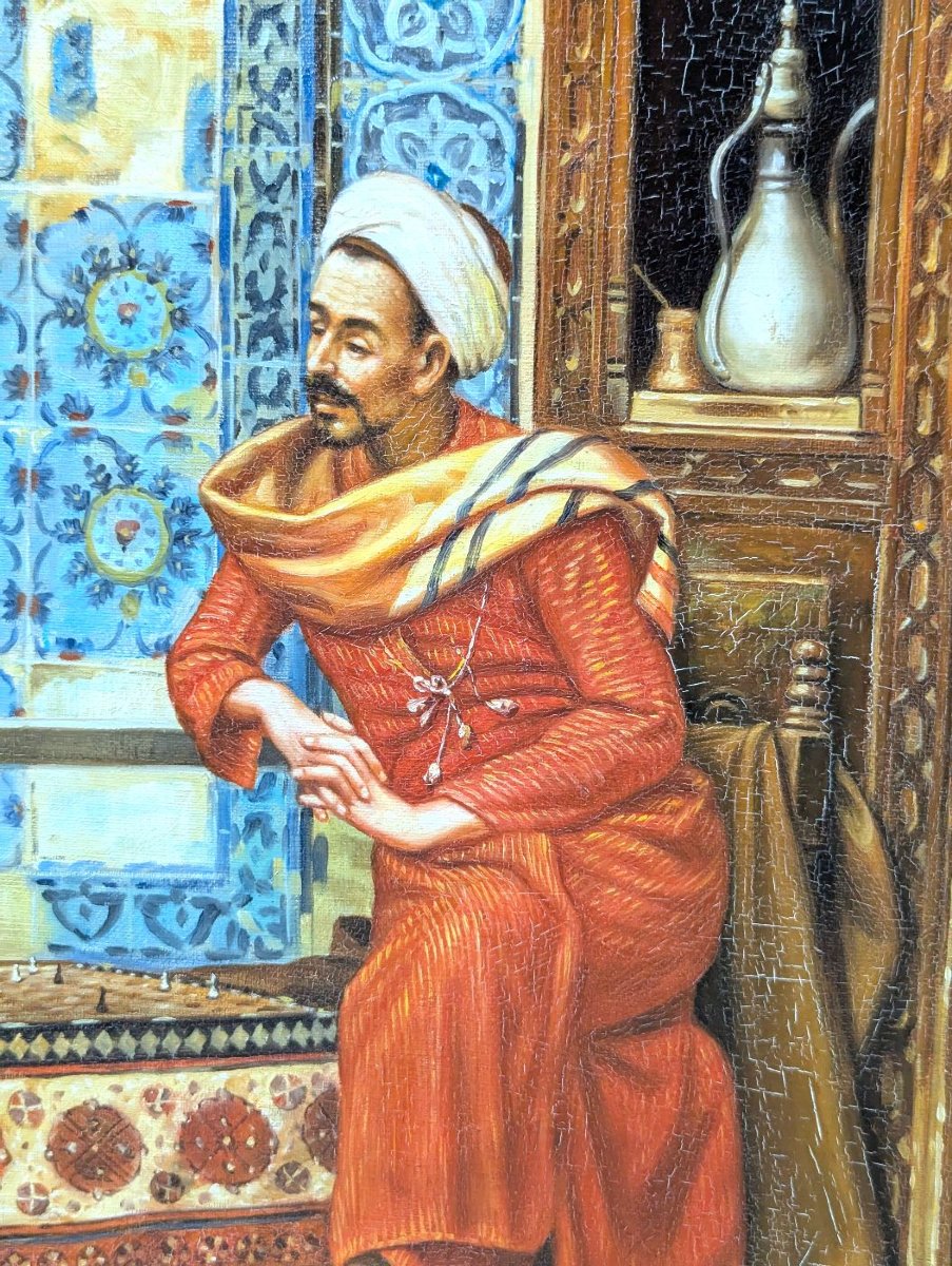 Huile sur panneau orientaliste joueurs d'échecs-photo-4