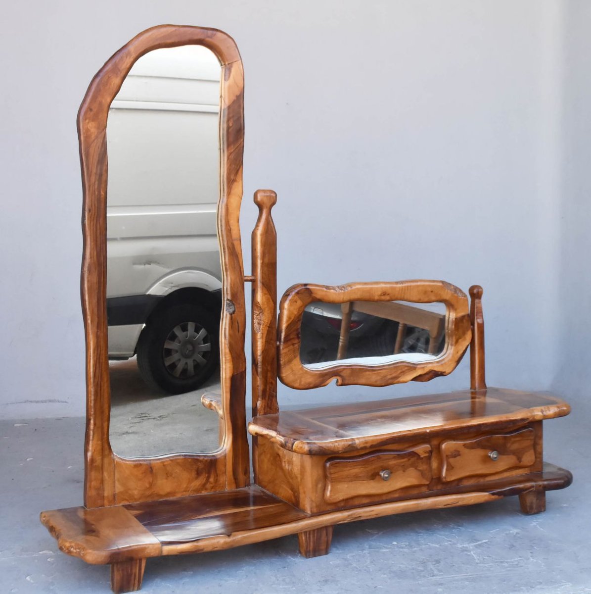 Brutalist Free-form Psyche Styling Unit In Olive Wood-photo-2