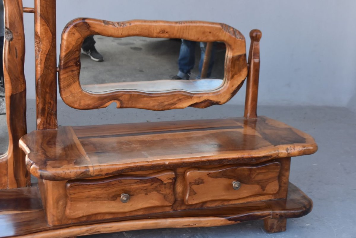 Brutalist Free-form Psyche Styling Unit In Olive Wood-photo-3