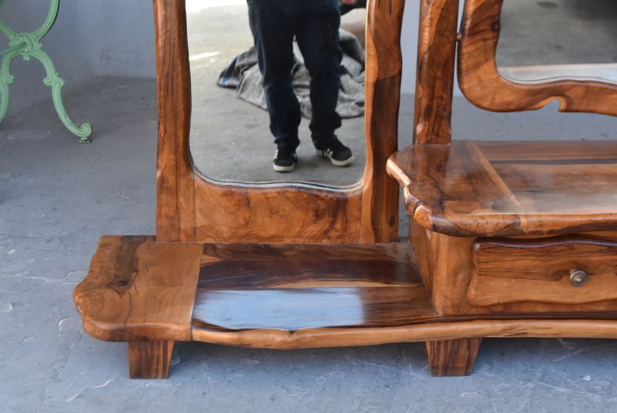 Brutalist Free-form Psyche Styling Unit In Olive Wood-photo-4