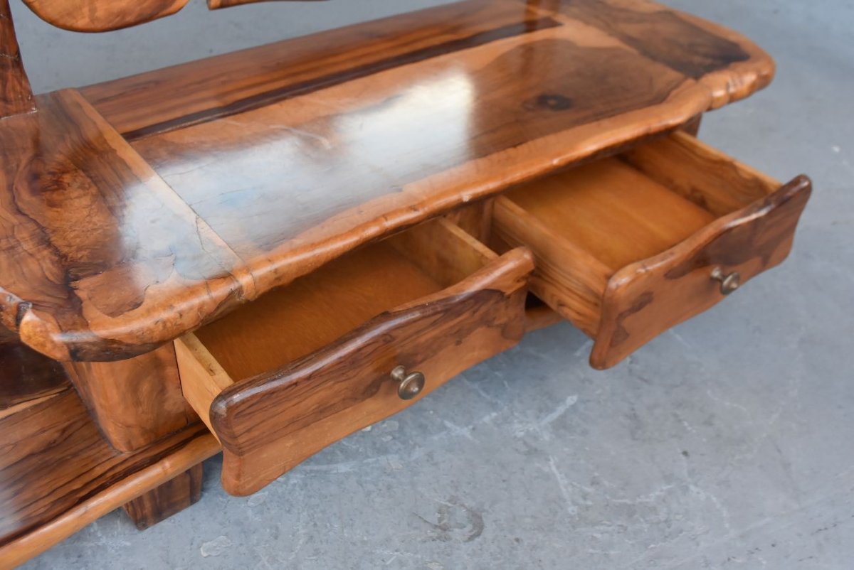 Brutalist Free-form Psyche Styling Unit In Olive Wood-photo-2