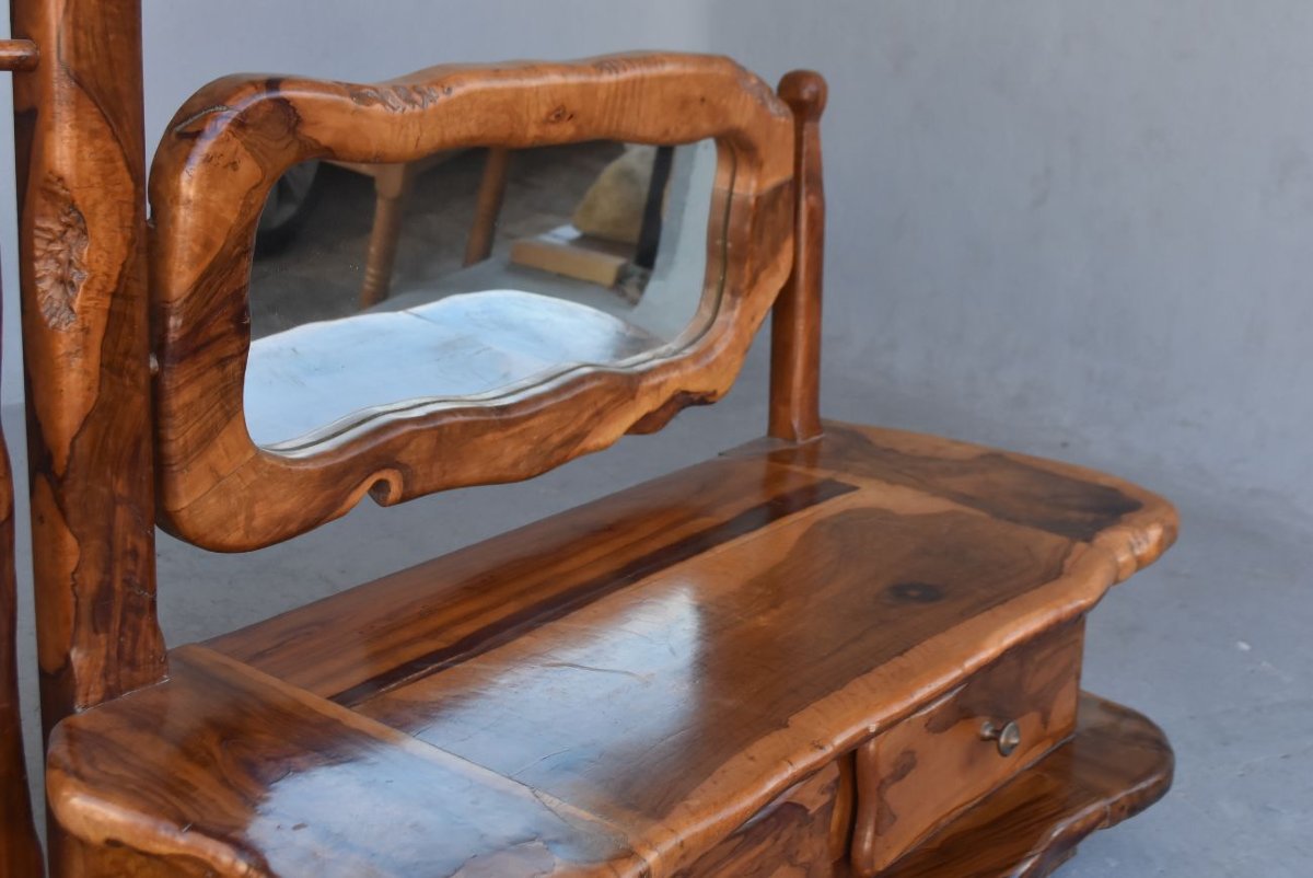 Brutalist Free-form Psyche Styling Unit In Olive Wood-photo-7