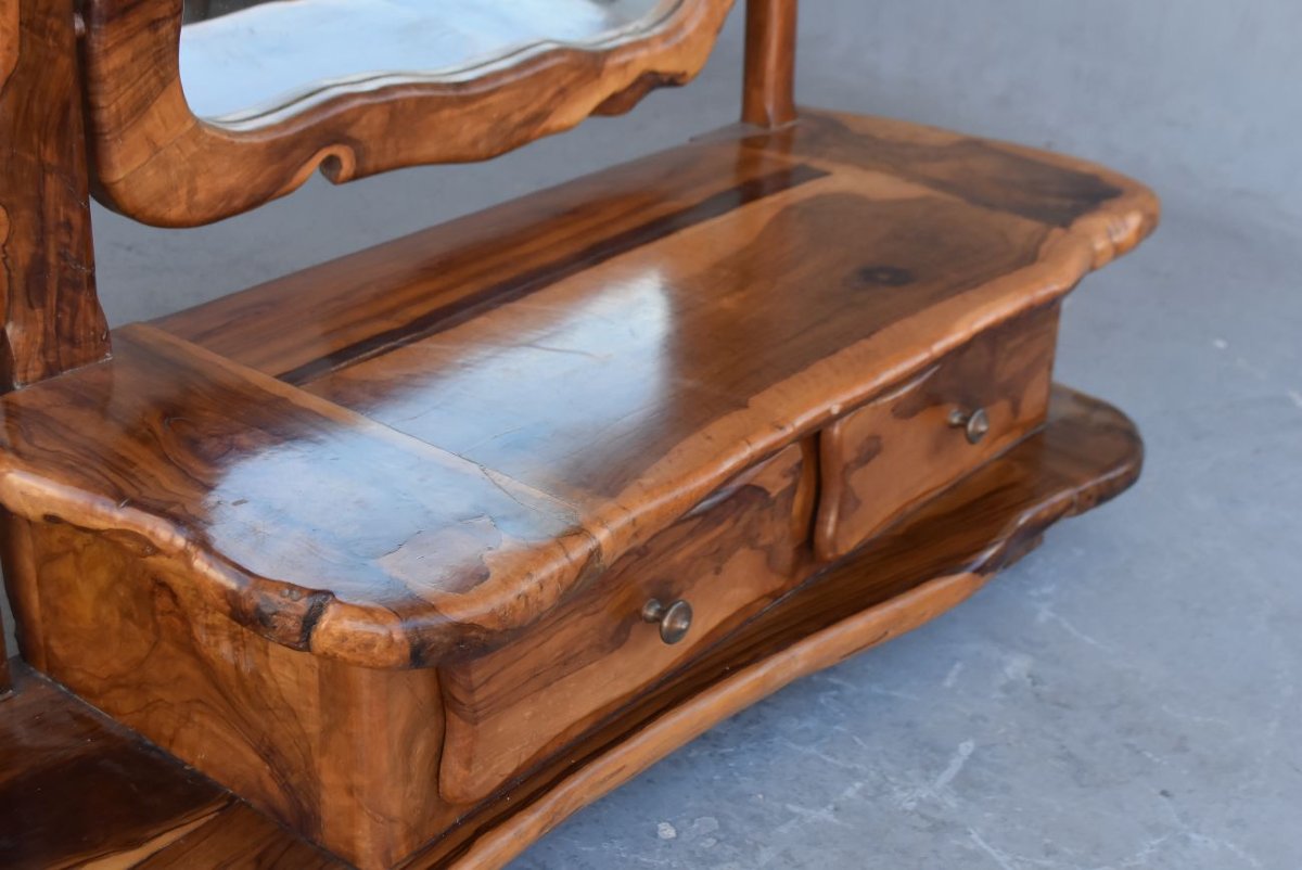 Brutalist Free-form Psyche Styling Unit In Olive Wood-photo-8