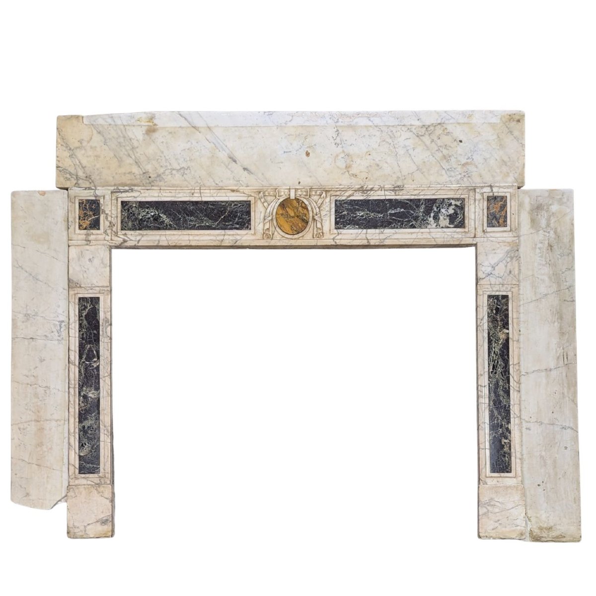 White Marble Mantel With Polychrome Inlays France, Late 18th Century-photo-2