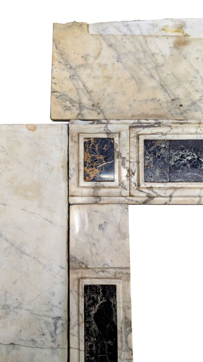 White Marble Mantel With Polychrome Inlays France, Late 18th Century-photo-2