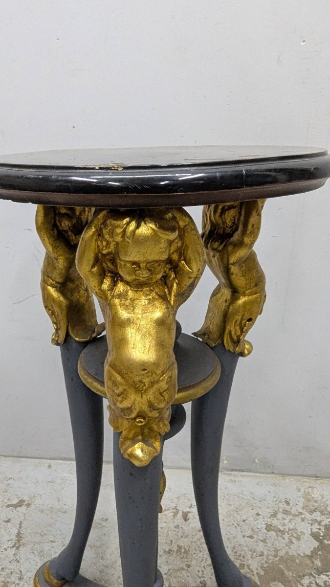 Paire de sellettes en bois laqué et doré à décor de Putti-photo-4