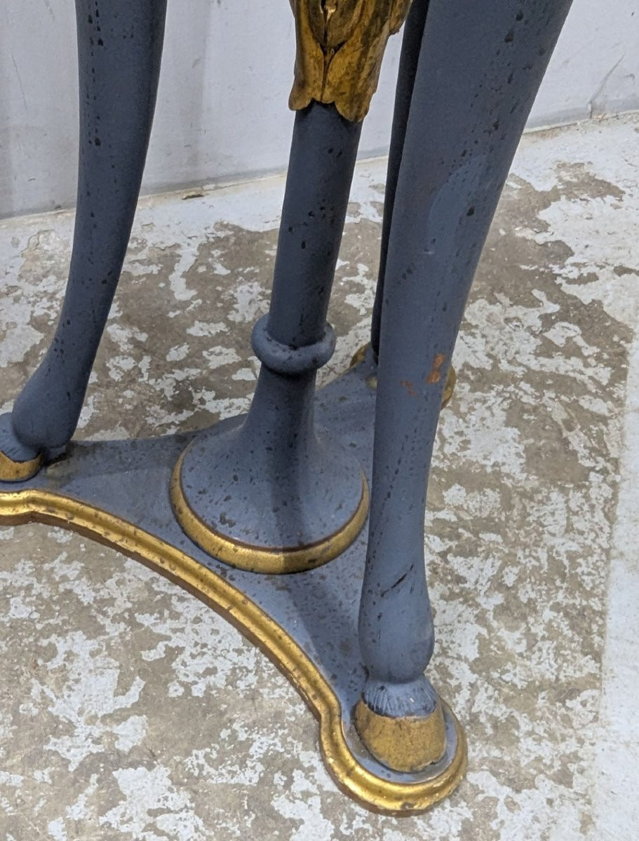 Paire de sellettes en bois laqué et doré à décor de Putti-photo-5