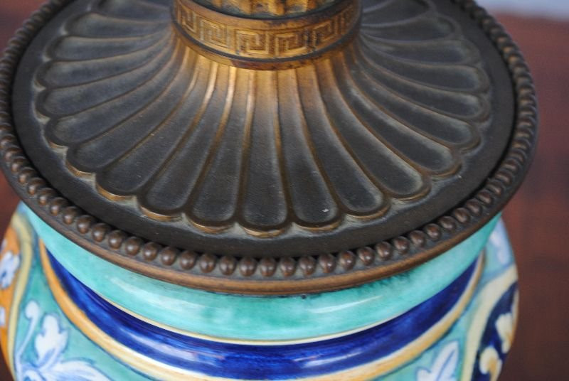 Lampes à pétrole fin XIXème majolique Italienne (paire)-photo-8