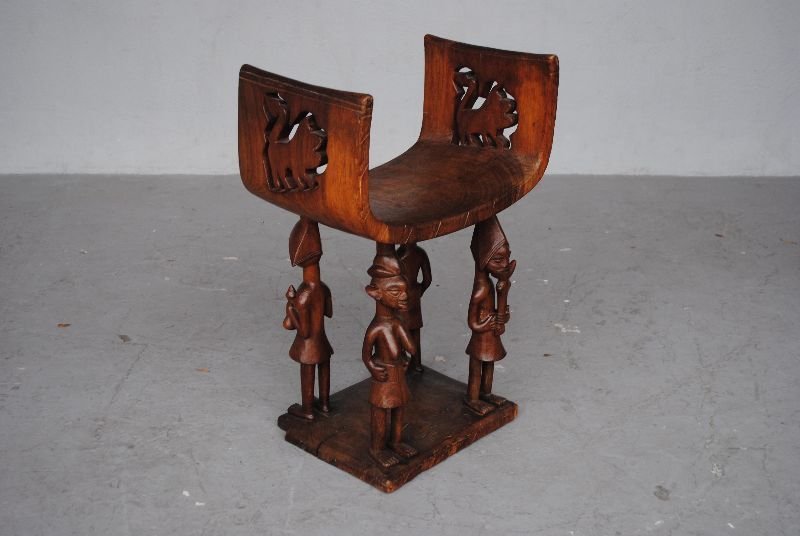 Tribal Curule Armchair Exotic Wood Beninese Tribal Chief-photo-3