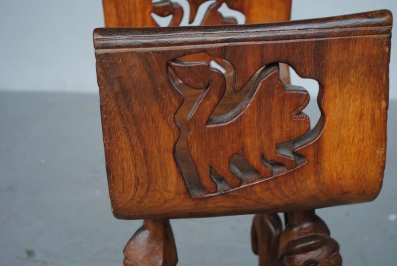 Tribal Curule Armchair Exotic Wood Beninese Tribal Chief-photo-4