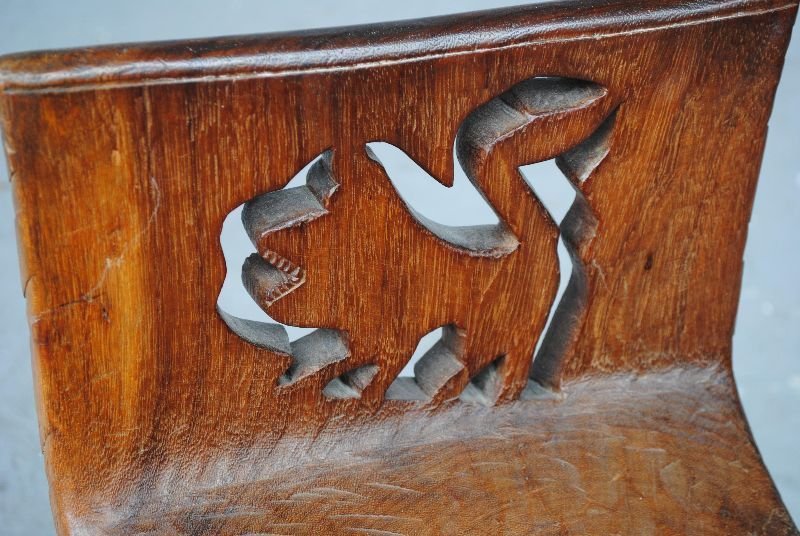 Tribal Curule Armchair Exotic Wood Beninese Tribal Chief-photo-5