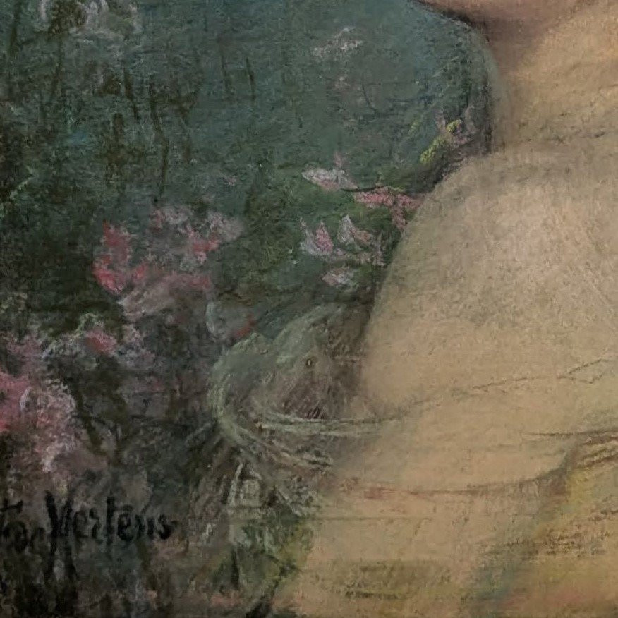 Portrait de jeune fille pastel école belge Fernande de Mertens-photo-1