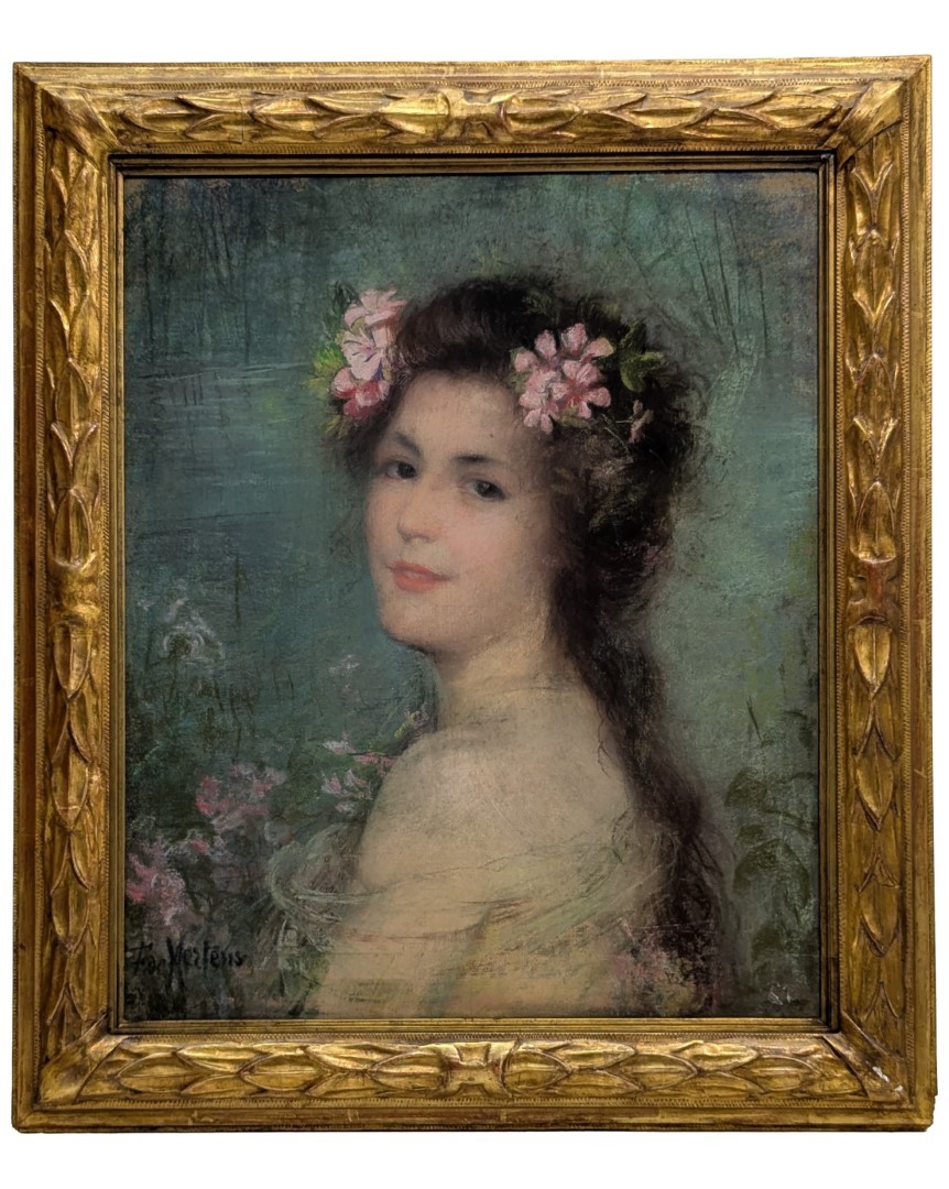 Portrait de jeune fille pastel école belge Fernande de Mertens