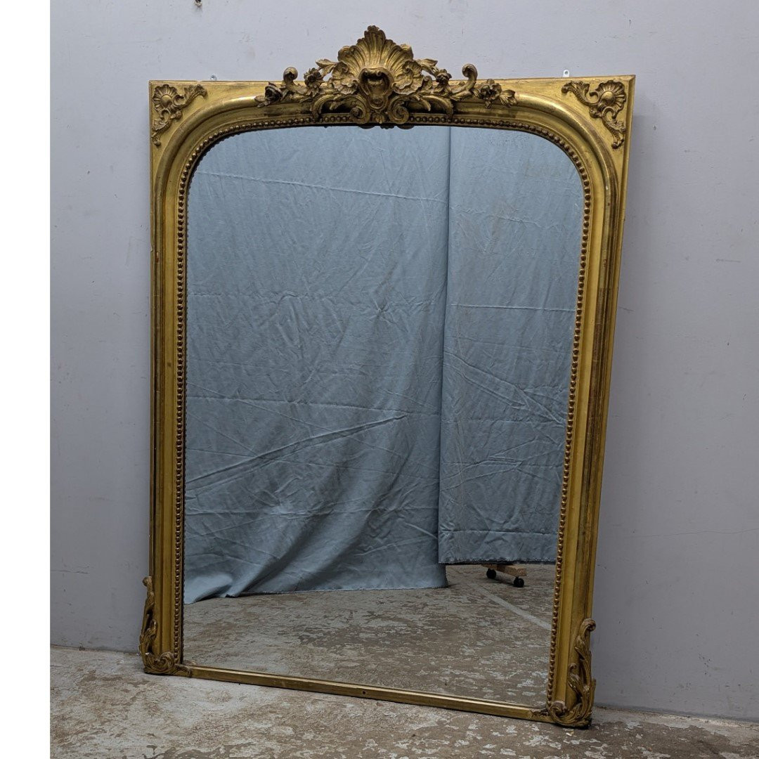 Miroir Napoléon III en bois et stuc doré à la feuille d'or-photo-3