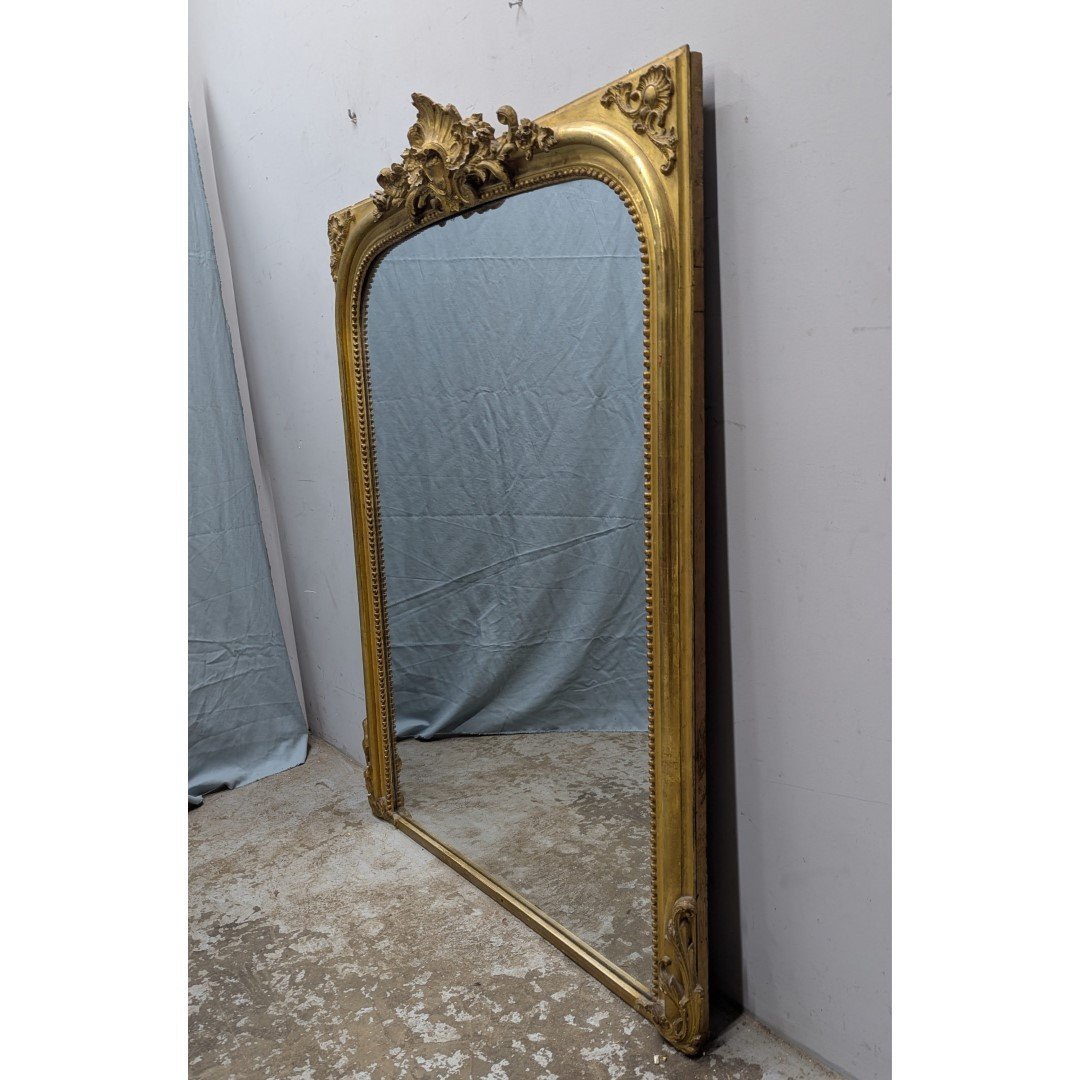 Miroir Napoléon III en bois et stuc doré à la feuille d'or-photo-4