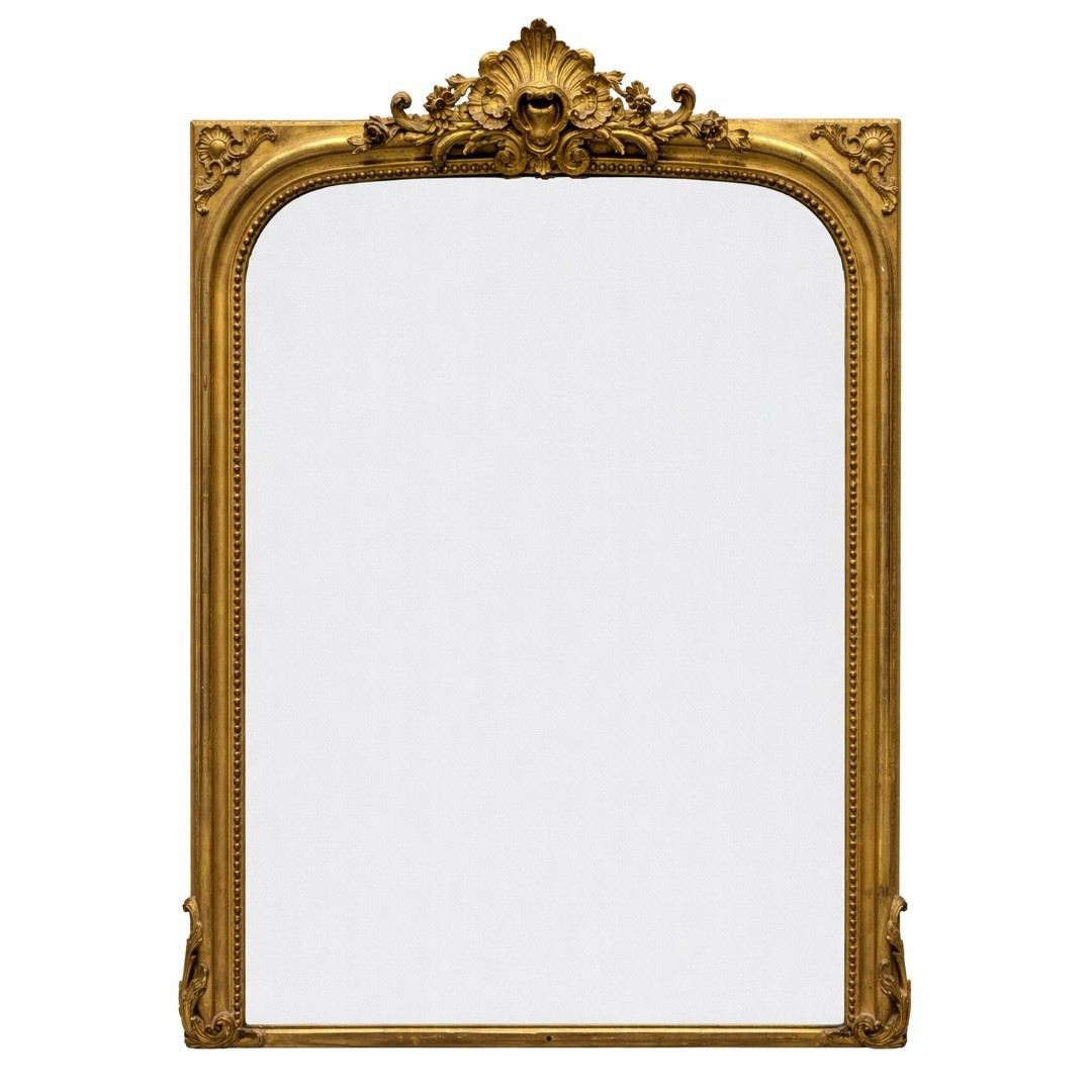Miroir Napoléon III en bois et stuc doré à la feuille d'or