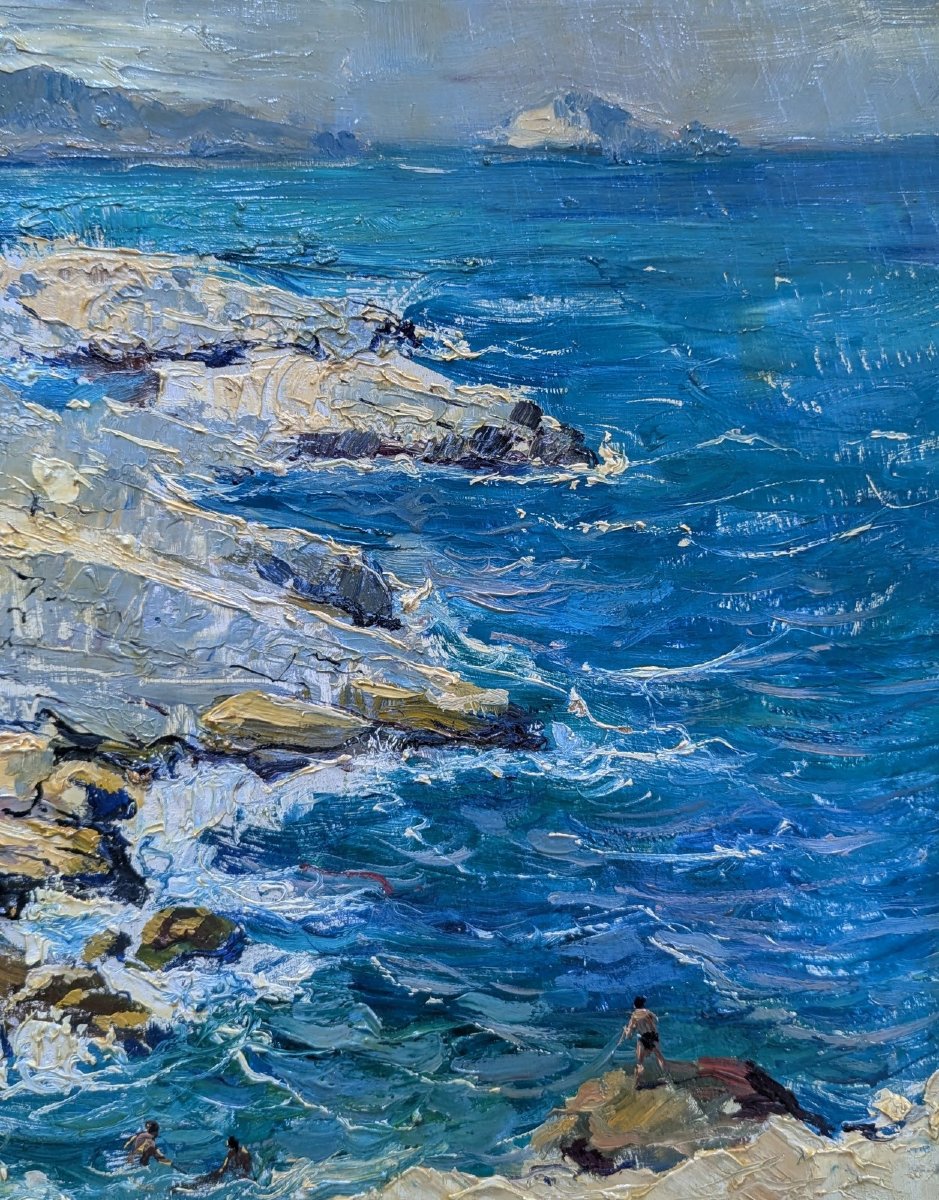 Oil On Panel By Louis Edouard Garrido Les Goudes Et l'Ile Maire-photo-2