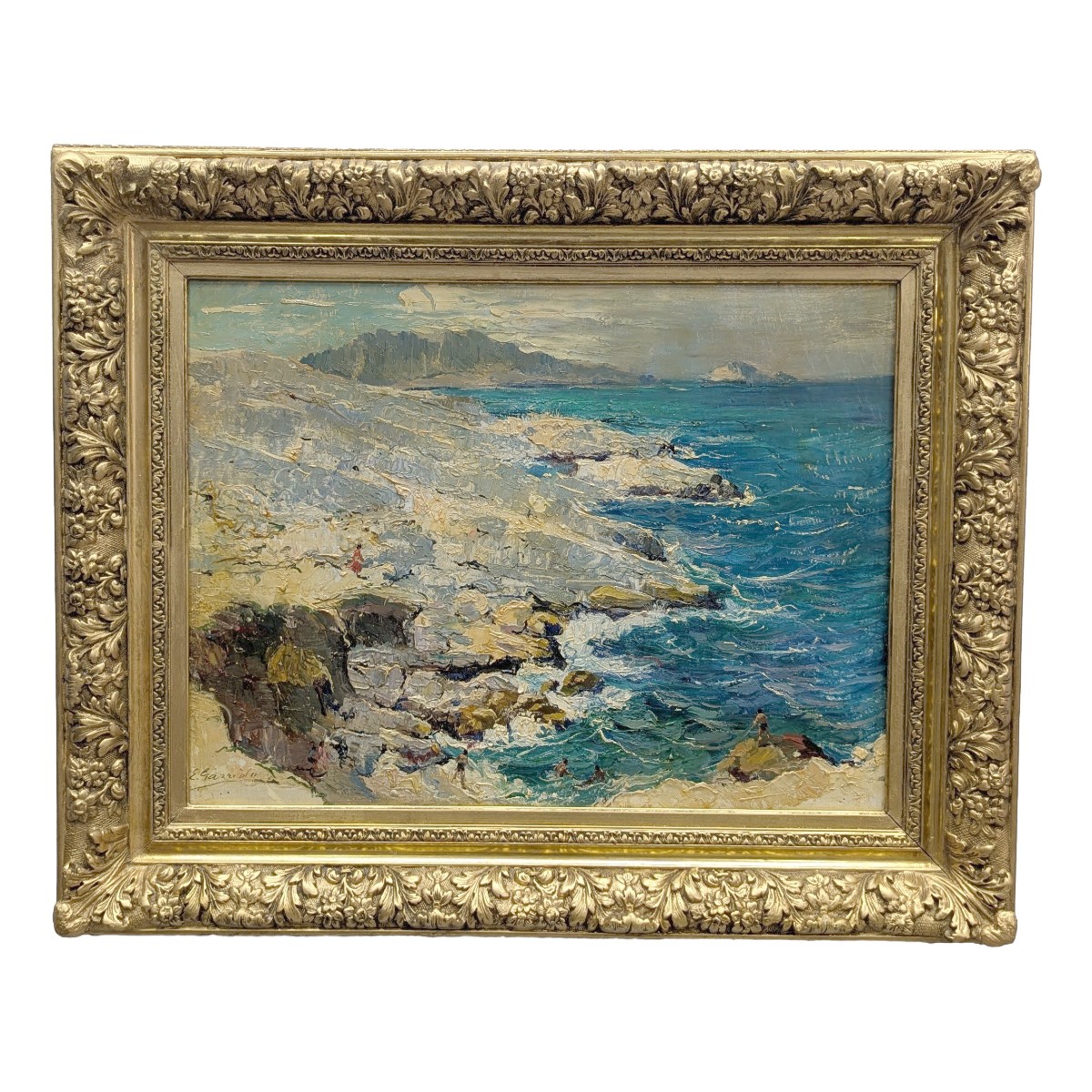 Oil On Panel By Louis Edouard Garrido Les Goudes Et l'Ile Maire