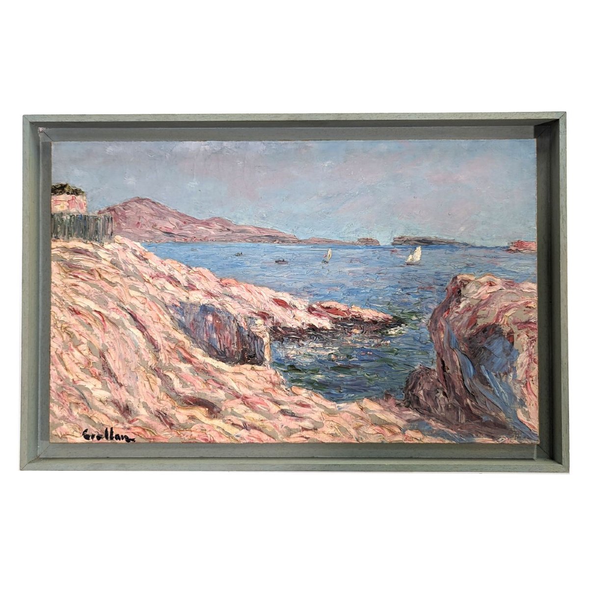 Huile sur toile pointilliste marine par Henri Grallan-photo-2