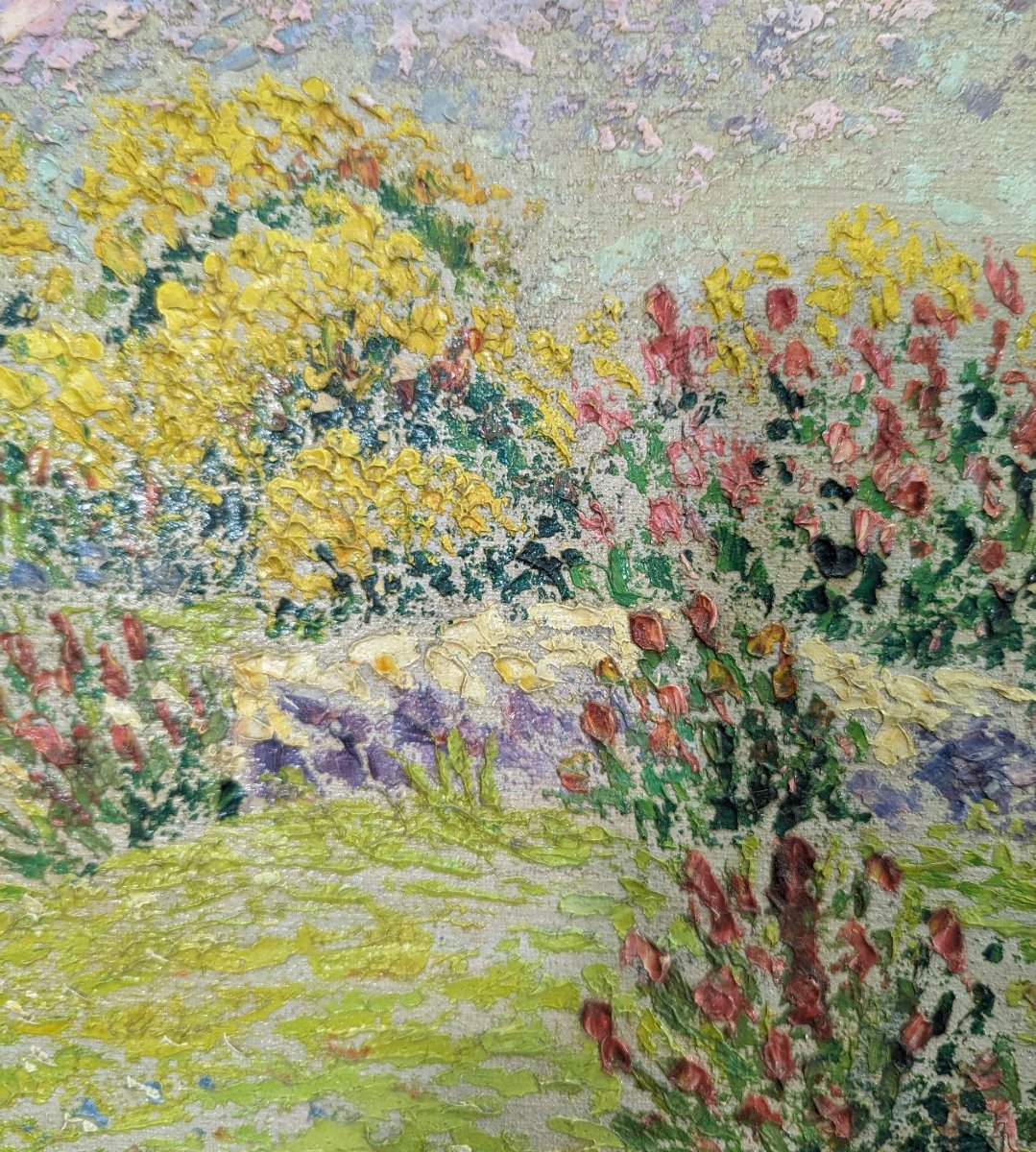 Pointillist Oil On Canvas Provence Landscape By Henri Grallan-photo-3