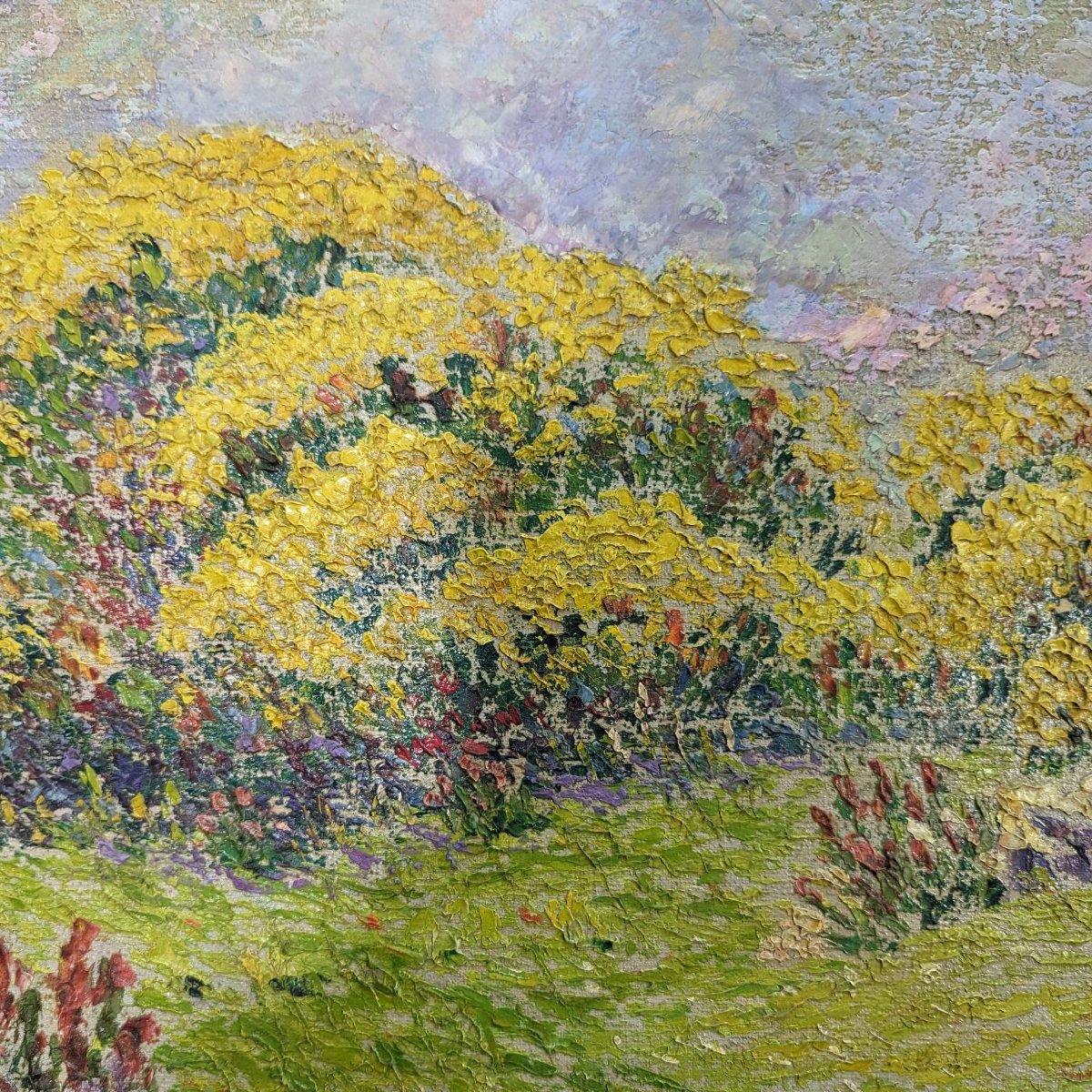 Pointillist Oil On Canvas Provence Landscape By Henri Grallan-photo-1