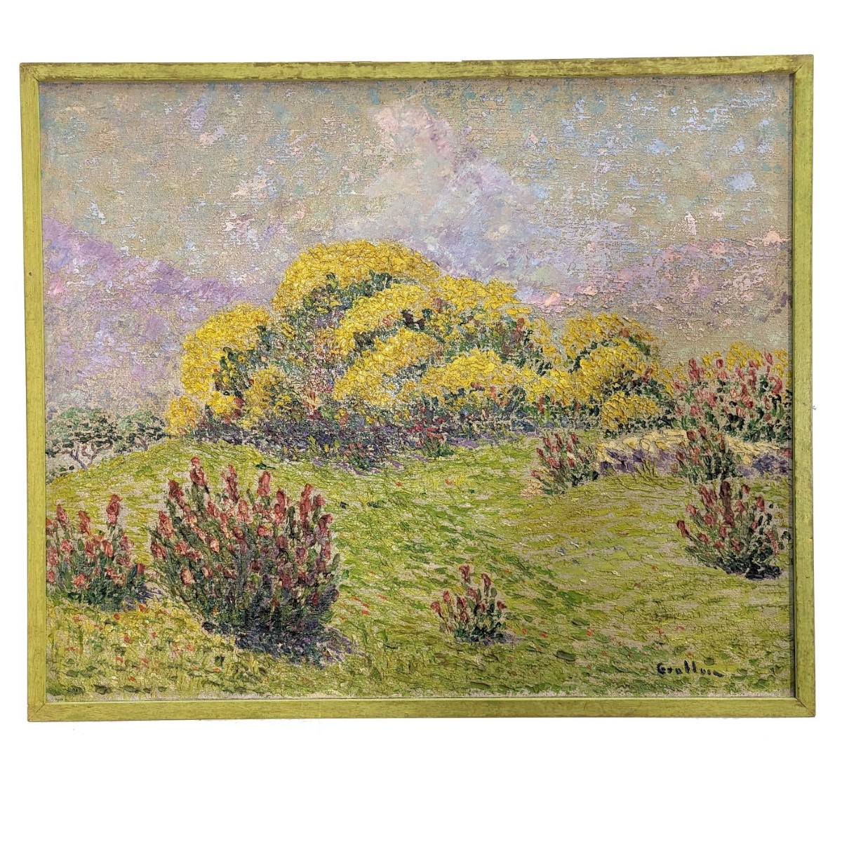 Pointillist Oil On Canvas Provence Landscape By Henri Grallan