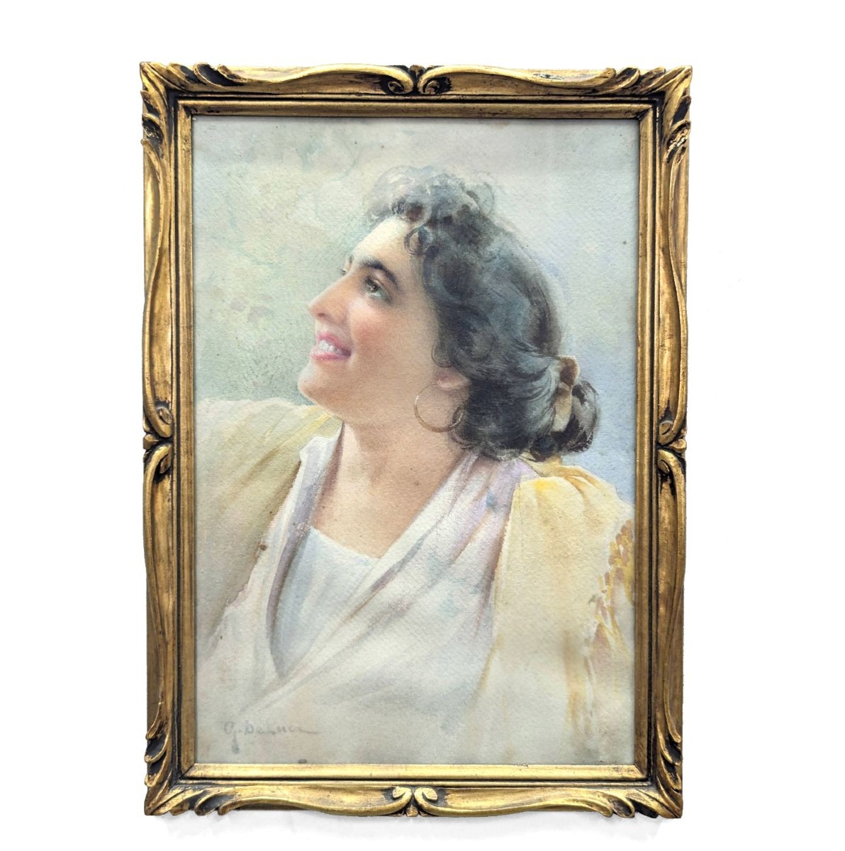 Gouache italienne portrait de femme