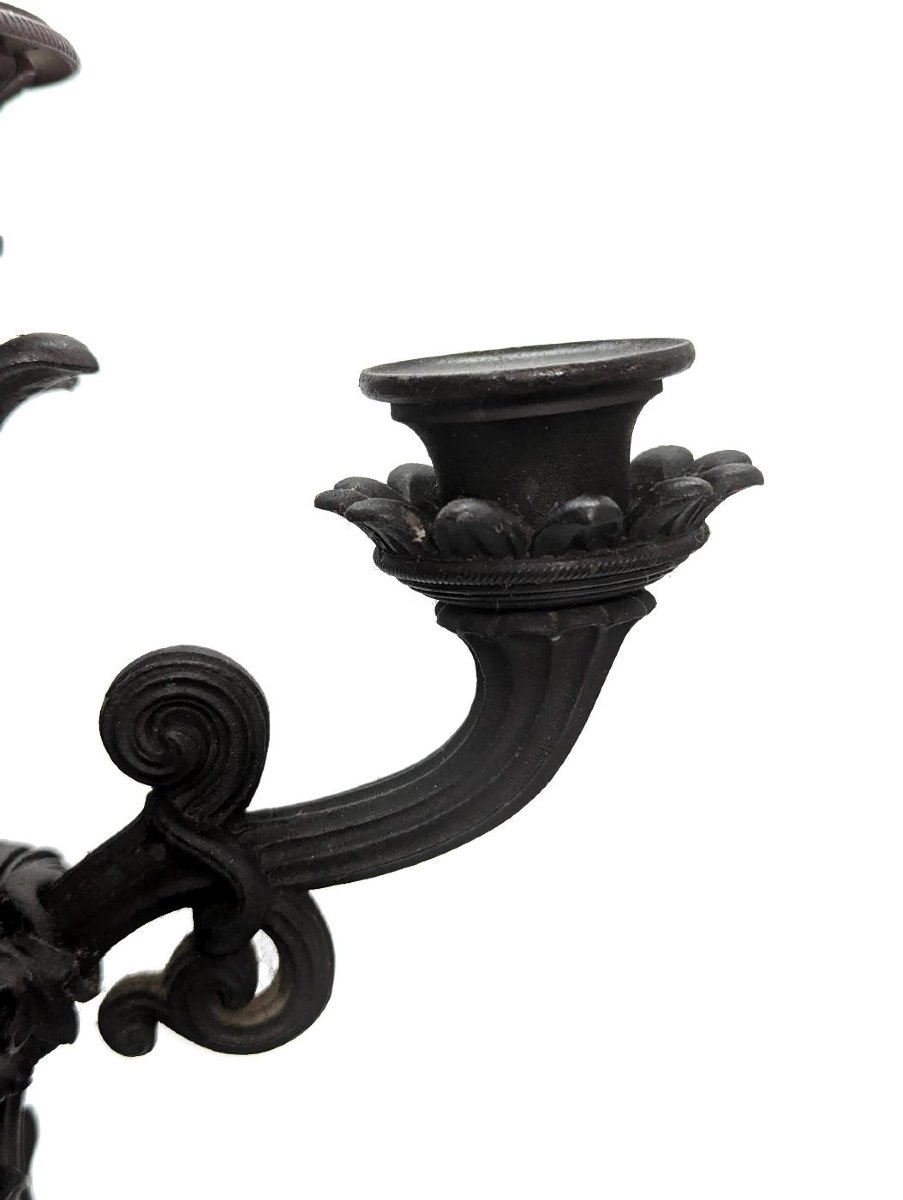 Pair Of Restoration Candlesticks In Onyx And Patinated Bronze-photo-4