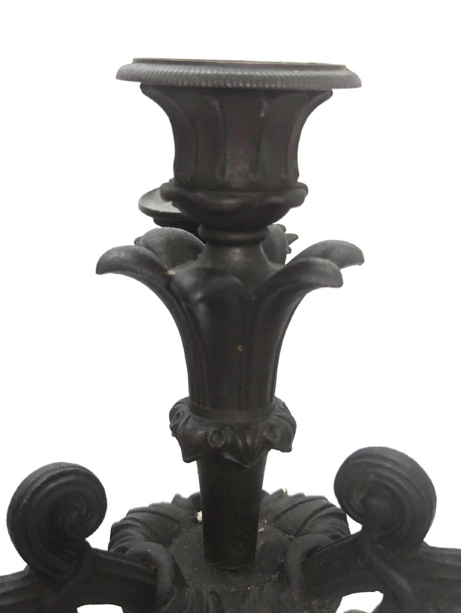 Pair Of Restoration Candlesticks In Onyx And Patinated Bronze-photo-5