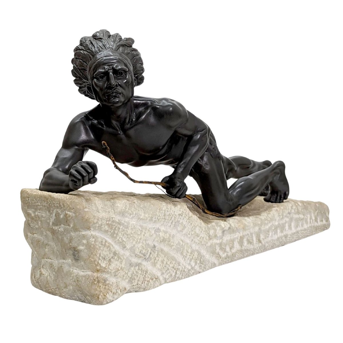L'indien à l'affût, statue 1900 sur terrasse naturelle-photo-4
