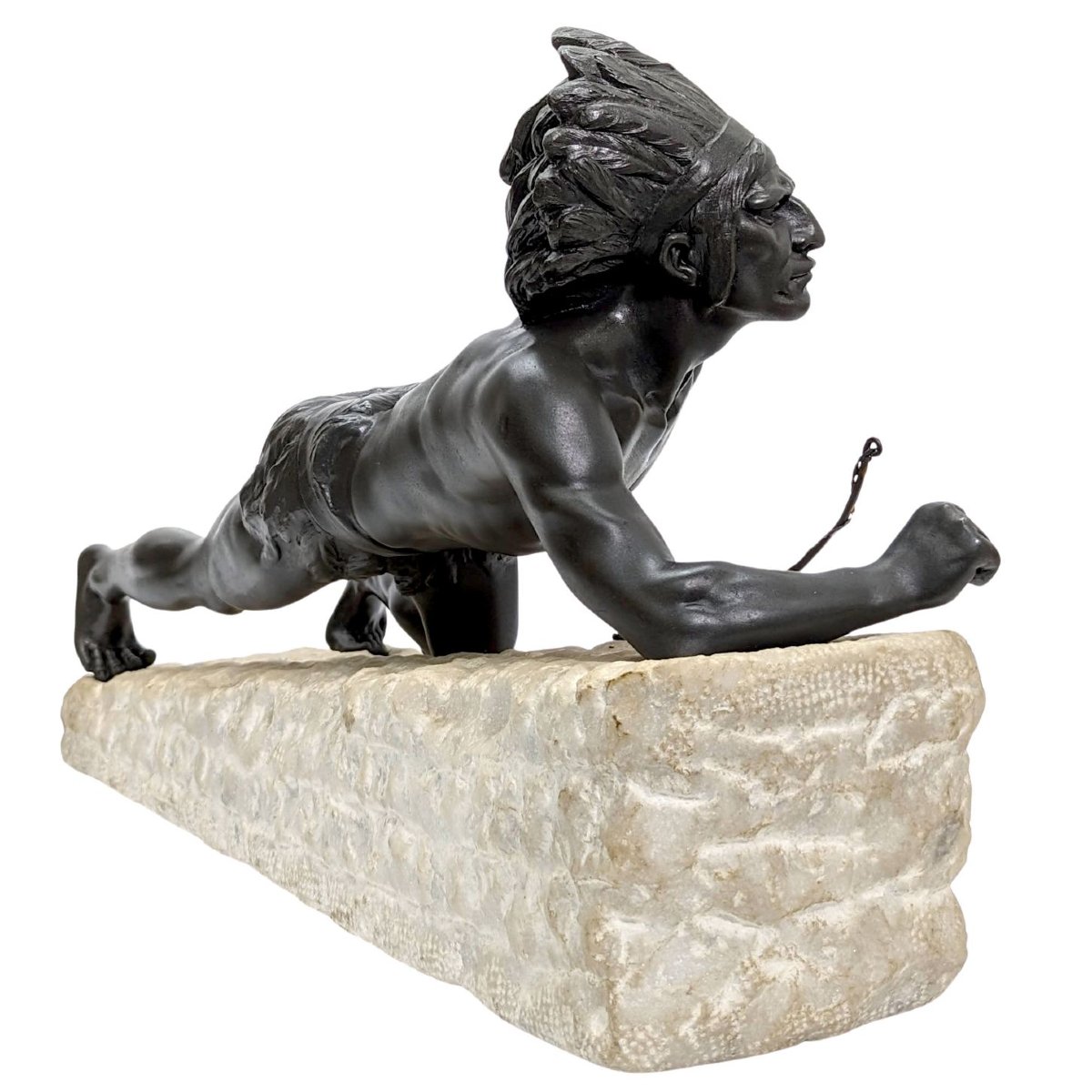 L'indien à l'affût, statue 1900 sur terrasse naturelle-photo-3