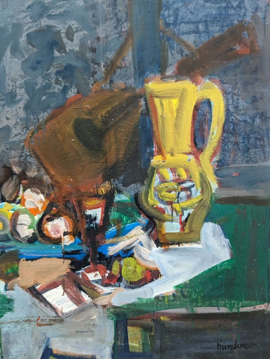 Still Life Oil On Cardboard By Rudolf Kundera-photo-2
