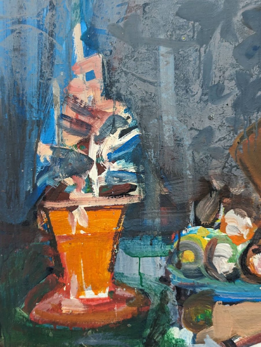 Still Life Oil On Cardboard By Rudolf Kundera-photo-1