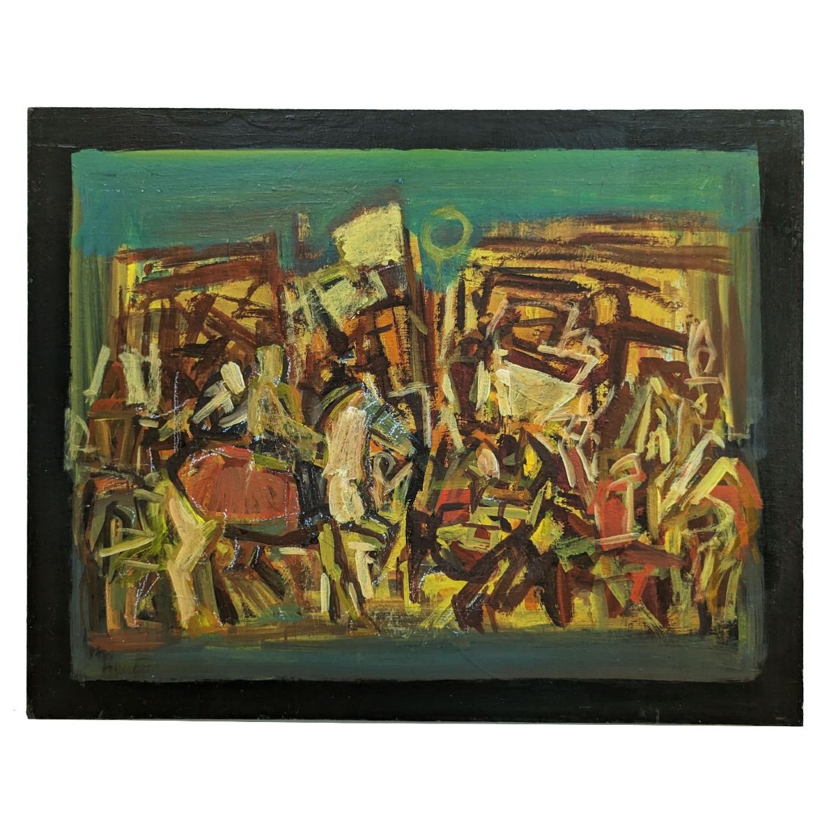 Period Acrylic Painting Two Young Girls 20th Century Rudolf Kundera Czech School