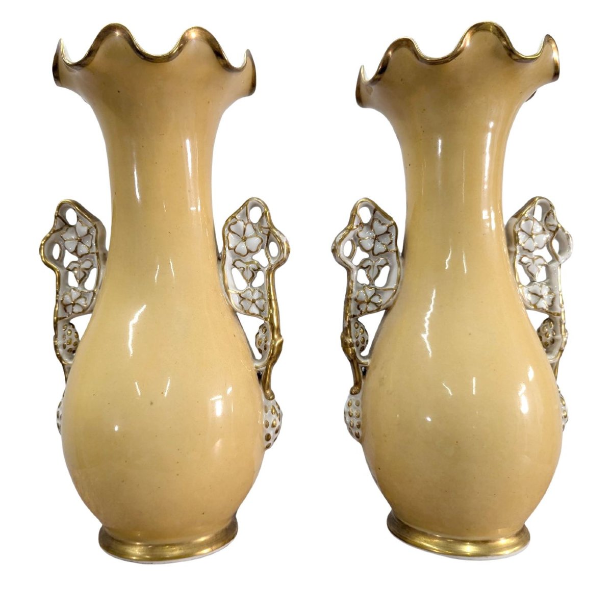 Vases peints aux roses en porcelaine de Paris XIXème (paire)-photo-2