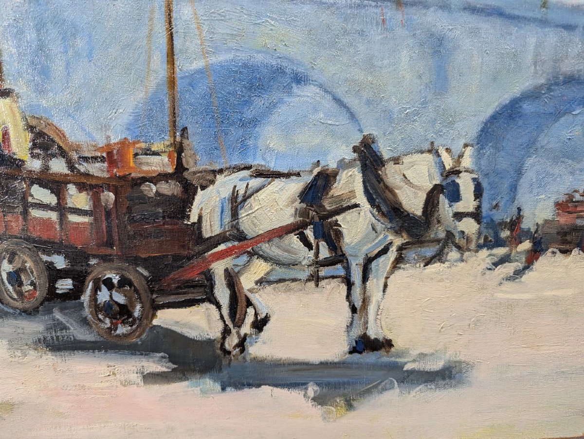 Scène Parisienne bord de Seine Gustave Madelain peinture à l'huile-photo-4