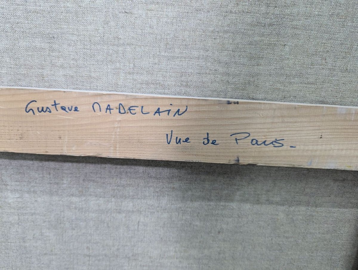 Scène Parisienne bord de Seine Gustave Madelain peinture à l'huile-photo-4
