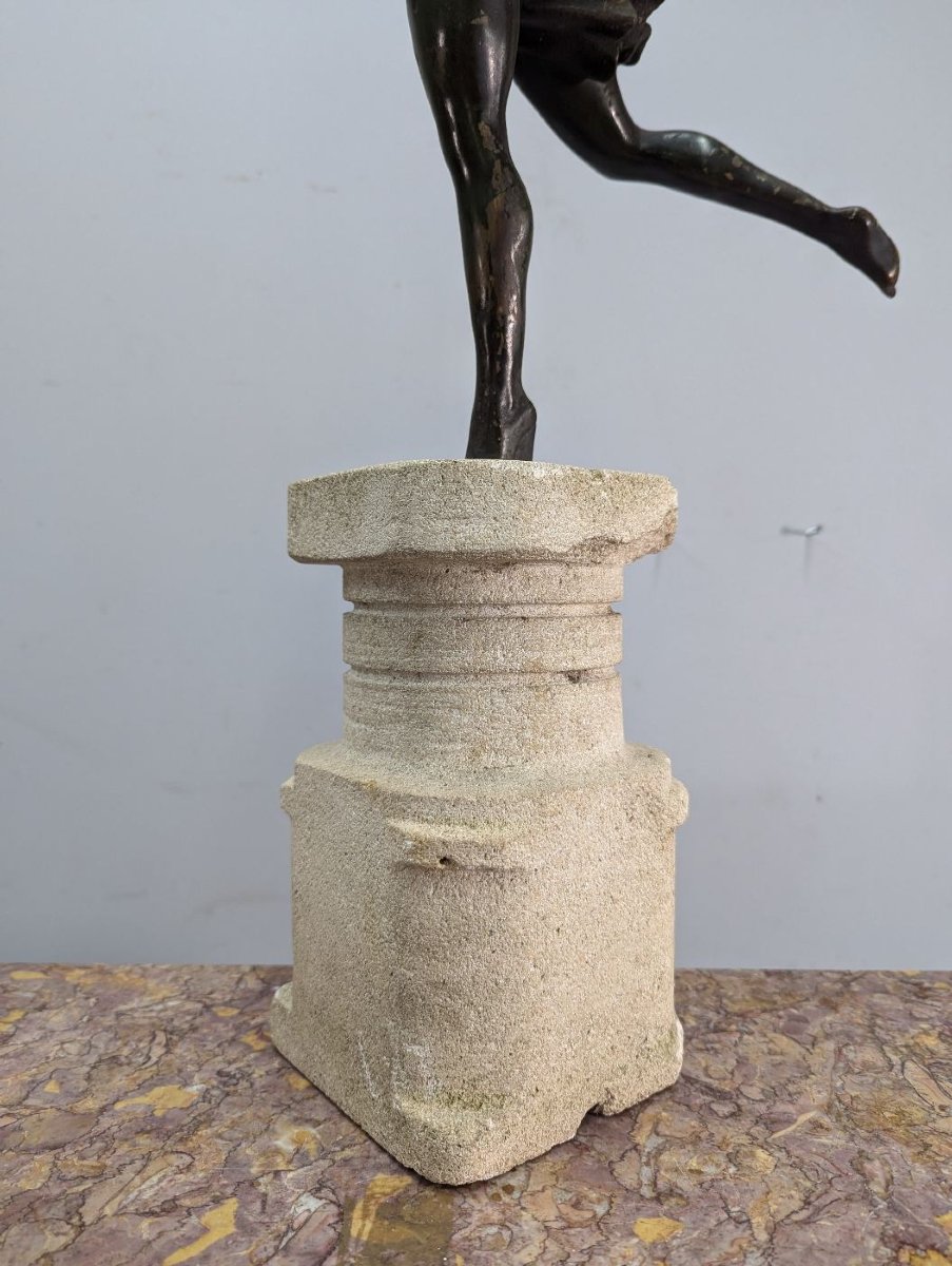 Archère Diane Chasseresse bronze Art déco socle pierre de rogne-photo-8