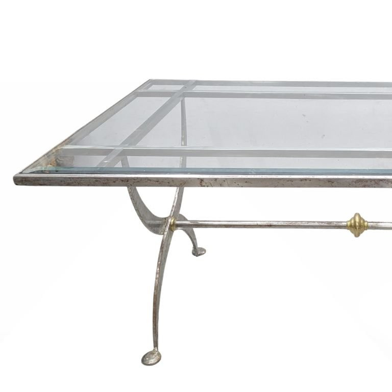 Brushed Steel And Brass Dining Table With Glass Top-photo-2