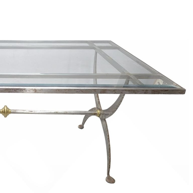 Brushed Steel And Brass Dining Table With Glass Top-photo-3