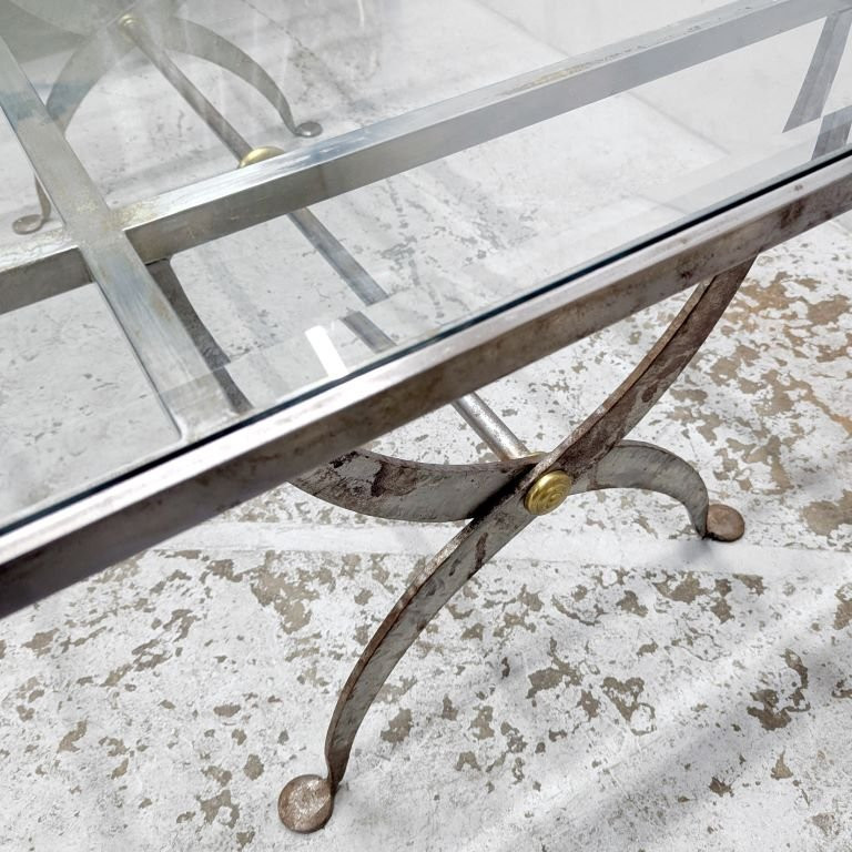 Brushed Steel And Brass Dining Table With Glass Top-photo-1
