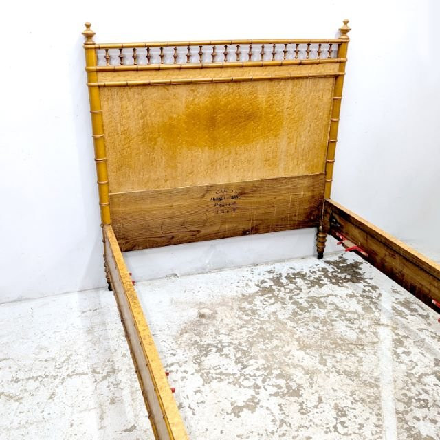 Light Wood Faux Bamboo Bed - Napoleon III Period, Circa 1880-photo-3