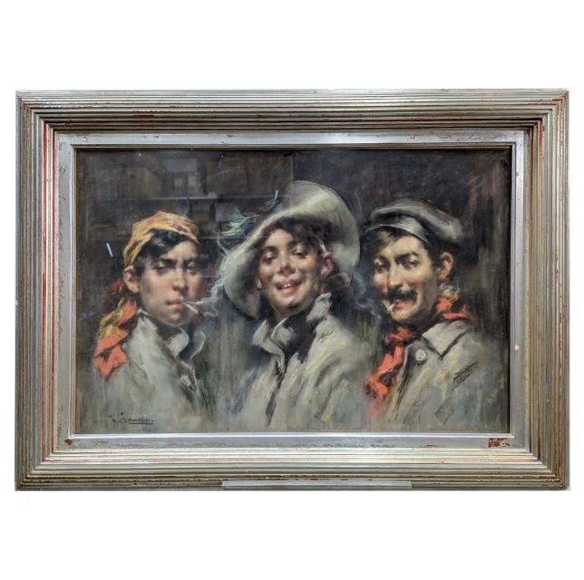 Andrès Gimeno Trois jeunes hommes rieurs Pastel 1900-photo-2