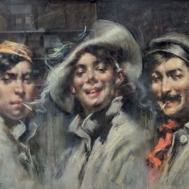 Andrès Gimeno Trois jeunes hommes rieurs Pastel 1900-photo-3