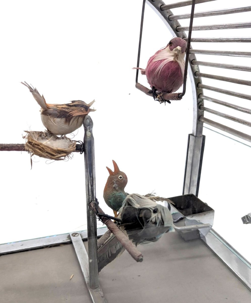 Art Deco Birdcage In Silver-plated Bronze-photo-4