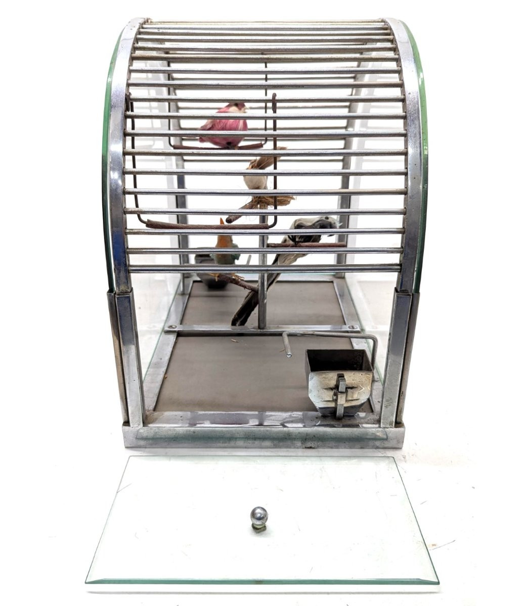 Art Deco Birdcage In Silver-plated Bronze-photo-2