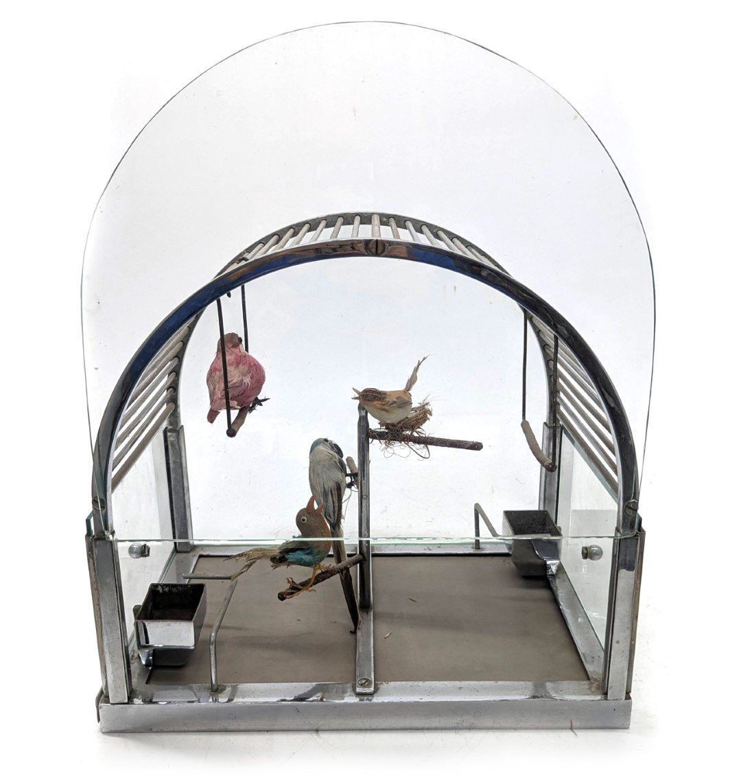 Art Deco Birdcage In Silver-plated Bronze-photo-3